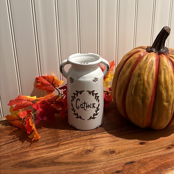 🍁Clearance- Farmhouse Fall Gather Ceramic Milk Jug Vase-Like New - Picture 11 of 13